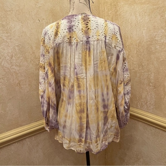 Young Fabulous & Broke Eyelet Poet Blouse Top in Violet Jupiter Wash tie dye M - Picture 5 of 9